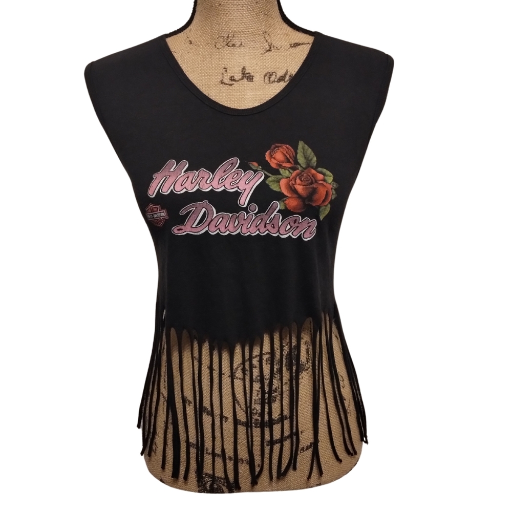Harley Davidson Vintage 80s 3D Emblem Fringe Shirt Women's Size S